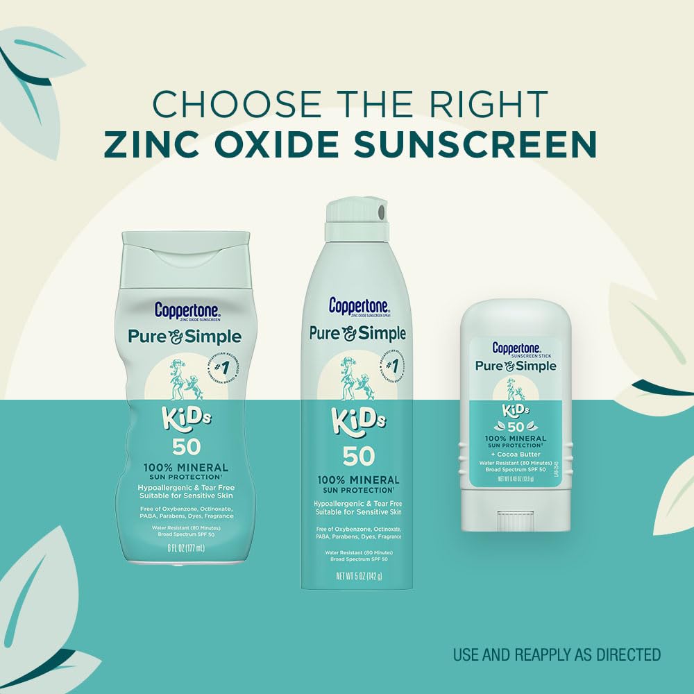 Coppertone Pure and Simple Kids Mineral Sunscreen Spray SPF 50 (5 Oz) + Kids Sunscreen Stick SPF 50 (0.49 Oz), Hypoallergenic and Fragrance Free - Image 6