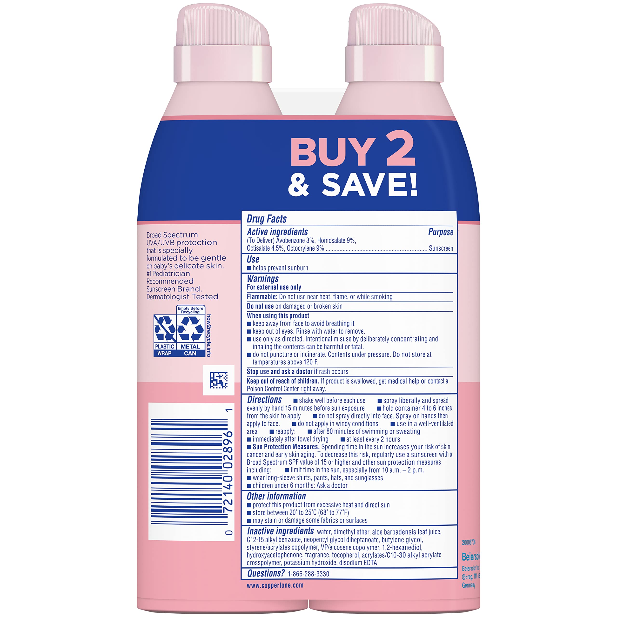 Coppertone WaterBabies Sunscreen Spray SPF 50, Spray On Sunscreen for Babies, Water Resistant, Pediatrician Recommended, 6 Oz, Pack of 2 - Image 9